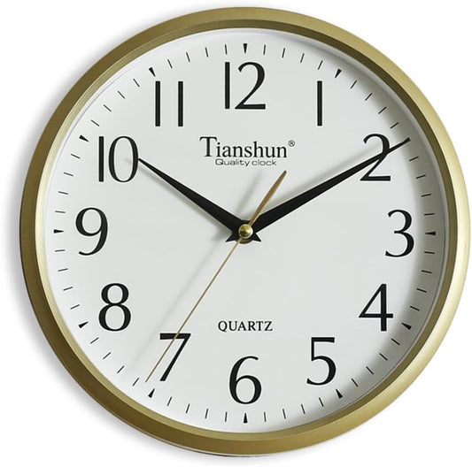 Wall Clock Silent Non-Ticking Battery Operated Small 10 Inch Modern Easy to Read for Living Room Bedroom Kitchen Office Decor (Gold)