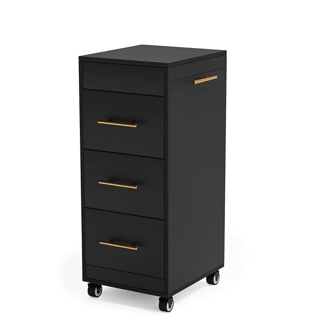 Salon Trolley Cart with Wheels, 3-Drawer Rolling Hair Styling Station, Mobile Beauty Trolley with Hot Tools Holder, Storage for Salon, Barbershop, Spa & Tattoo, Black