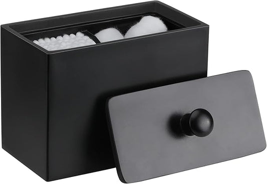 Luxspire Cotton Swab Holder, Qtip Holder Dispenser with Lid, 2 Compartments Cotton Ball Organizer, Bathroom Container, Q Tip Jar, Floss, Bathroom Accessories - Matte Black