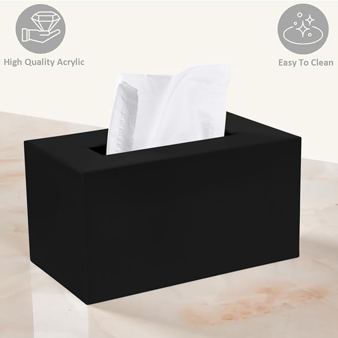 Rectangle Tissue Box Cover | Fits Tall Tissue Boxes | Black Tissue Box Holder for Bathroom | Premium Acrylic Tissue Cover