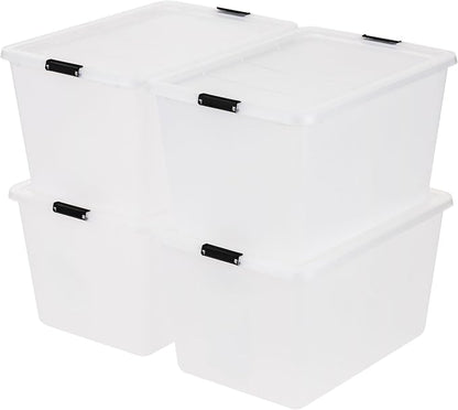 IRIS USA 4-Pack High-Capacity Clip Box with Latching Lids, 55 Quart Storage Bins, Supply Containers for Home, Office & Classroom Organization