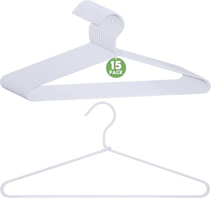 15 Pcs Fabric Wrapped Metal Hangers Covered Wire Hanger Metal Coat Hangers Non Slip for Clothes Closet Clothing Suit Shirt Pant (White)