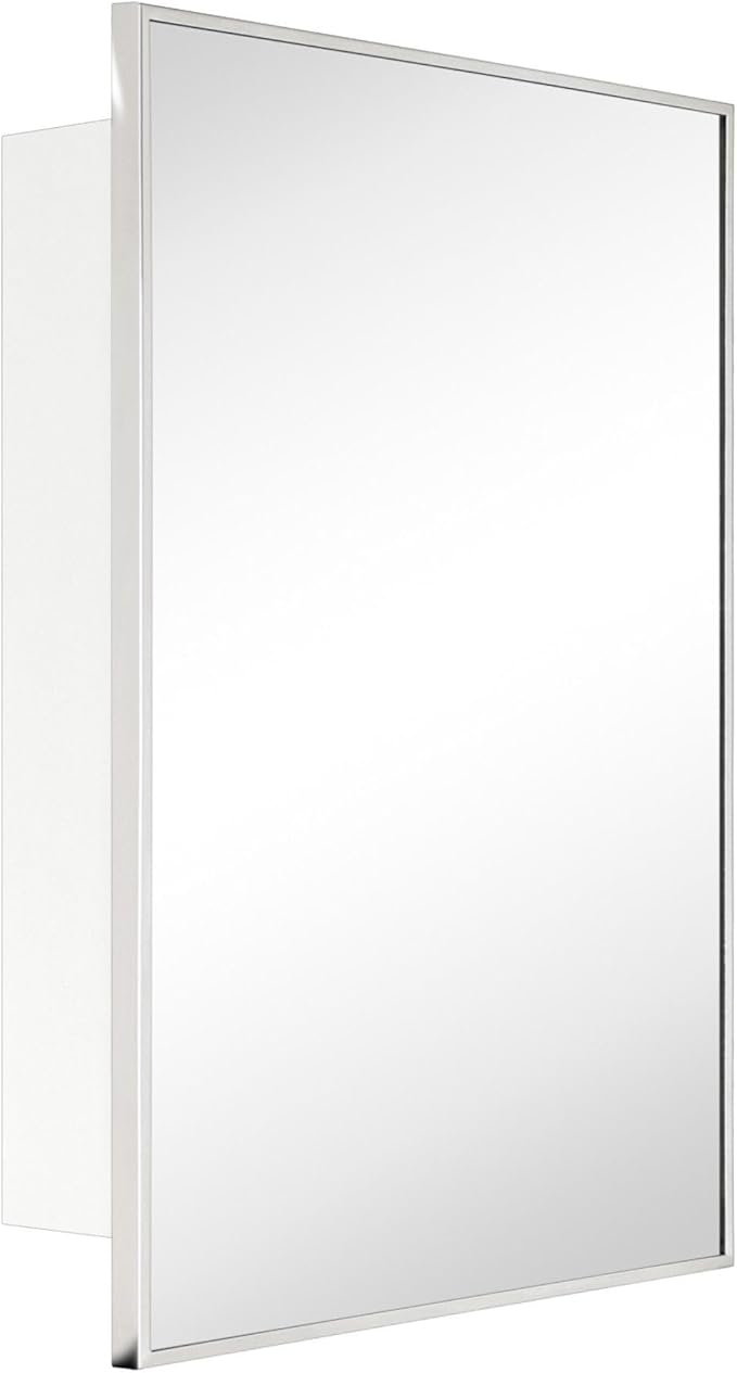 TEHOME 24'' x 30'' Polished Nickel Recessed and Surface Mount Bathroom Medicine Cabinet with Mirror Square Cornered Metal Framed Rounded Rectangle Medicine Cabinet Mirror