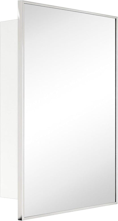 TEHOME 24'' x 30'' Polished Nickel Recessed and Surface Mount Bathroom Medicine Cabinet with Mirror Square Cornered Metal Framed Rounded Rectangle Medicine Cabinet Mirror