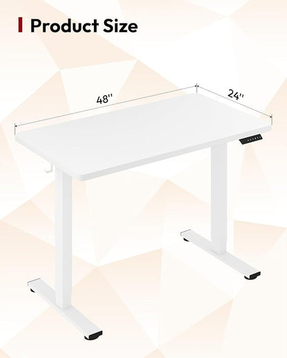 SANODESK Electric Standing Desk 48 x 24 Inches Whole-Piece Desktop Height Adjustable Stand Up Desk w/6-Button Controller Ergonomic Computer Desk for Home Office, White Frame + White Tabletop