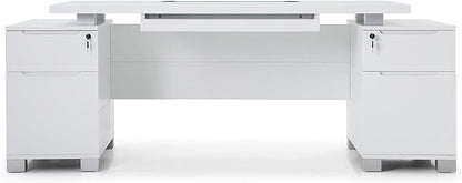 Zuri Furniture 79" Modern Ford Executive Desk with Filing Cabinets - White
