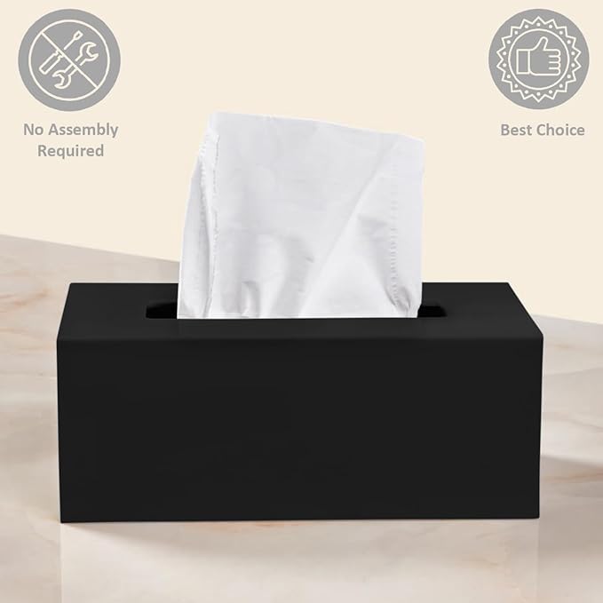 Rectangle Tissue Box Cover | Fits Standard Rectangle Tissue Boxes | Black Tissue Box Holder for Bathroom | Premium Acrylic Tissue Cover