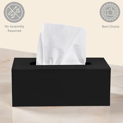 Rectangle Tissue Box Cover | Fits Standard Rectangle Tissue Boxes | Black Tissue Box Holder for Bathroom | Premium Acrylic Tissue Cover