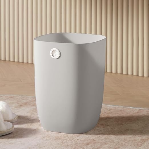 Bathroom Trash Can, Plastic Rectangular Garbage Can with Trash Liner Holder for Bedroom, Living Room, Small Indoor Waste Basket, 7L, Grey