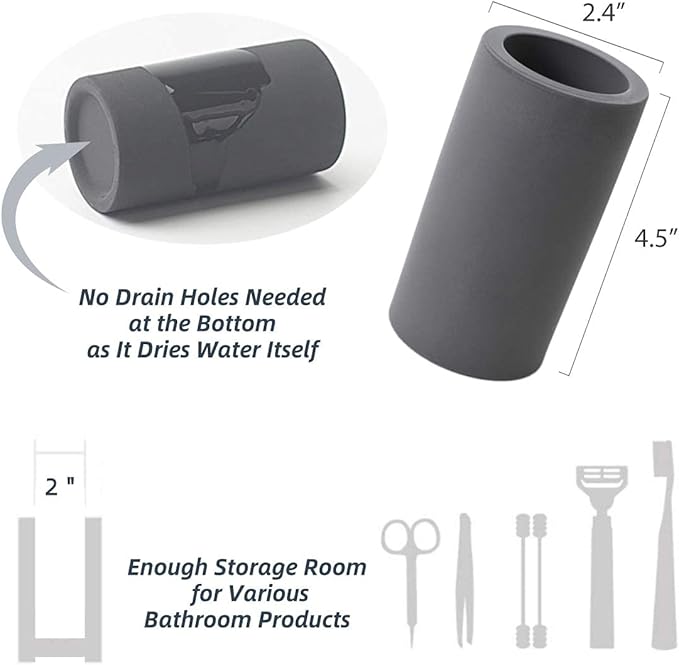 Fast-Drying Diatomite Toothbrush Holder - Bathroom Countertop Organizer Stand for Toothpaste, Makeup Brushes, Razors & Accessories (Dark Grey)