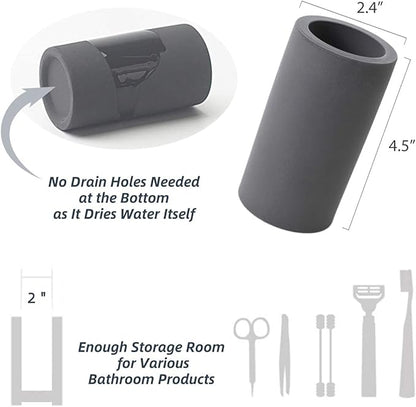 Fast-Drying Diatomite Toothbrush Holder - Bathroom Countertop Organizer Stand for Toothpaste, Makeup Brushes, Razors & Accessories (Dark Grey)