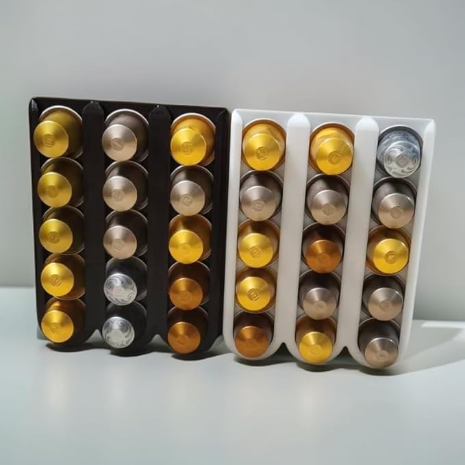 Coffee Pod Holder Compatible With Nespresso OriginalLine – Holds 15 Capsules, Wall Mounted Adhesive Organizer, Space-Saving Storage Rack, White