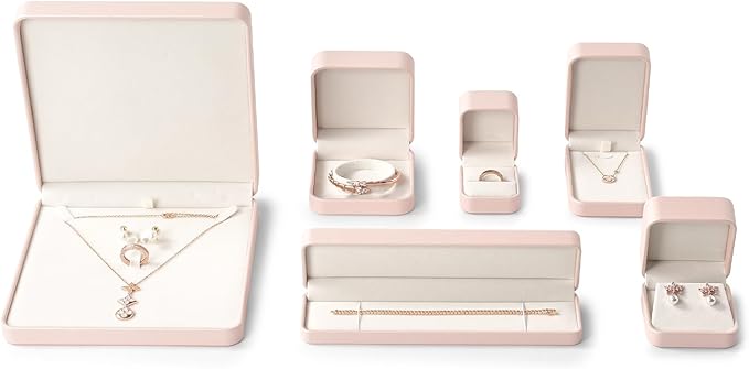 Oirlv Luxury Leather Necklace Pendant Gift Box Jewelry Box Small Jewelry Storage Display Case for Christmas Wedding Engagement Birthday (Pink)