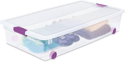Sterilite 8-Pack 60 Quart ClearView Latch Box, Wheeled Underbed Organizer Bins with Latching Lids - Clear Plastic Organization Containers for Closet, Bedroom, Shelving Units and Everyday Home Storage