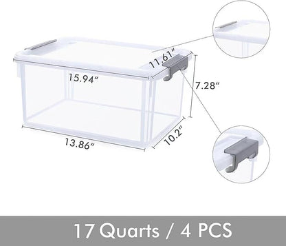 Citylife 17 QT Plastic Storage Bins with Latching Lids Stackable Storage Containers for Organizing Large Clear Storage Box for Garage, Closet, Kitchen, 4 Packs