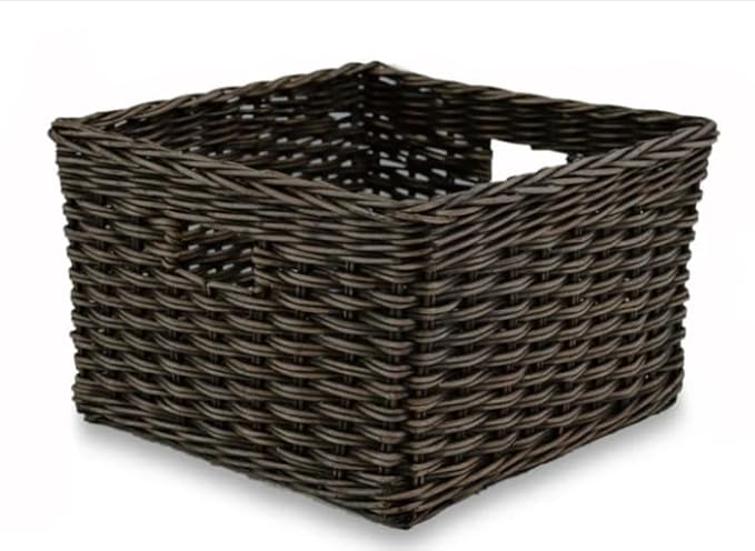 The Basket Lady Square Deep Wicker Storage Basket, Medium, 15 in L x 15 in W x 9 in H, Antique Walnut Brown