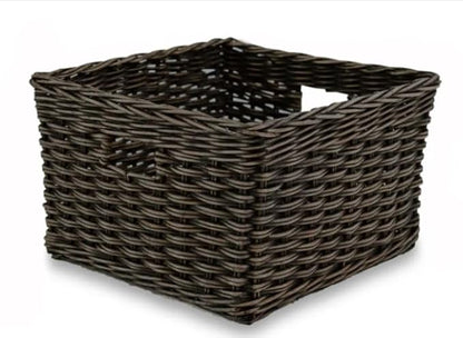The Basket Lady Square Deep Wicker Storage Basket, Medium, 15 in L x 15 in W x 9 in H, Antique Walnut Brown