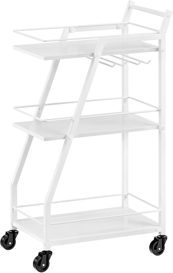 Bar Cart for The Home, Small Bar Cart on Wheels, Beverage Cart, Home Bar Serving Cart with Glass Holder, Drink Cart for Bar, Kitchen, White and White BC03WW