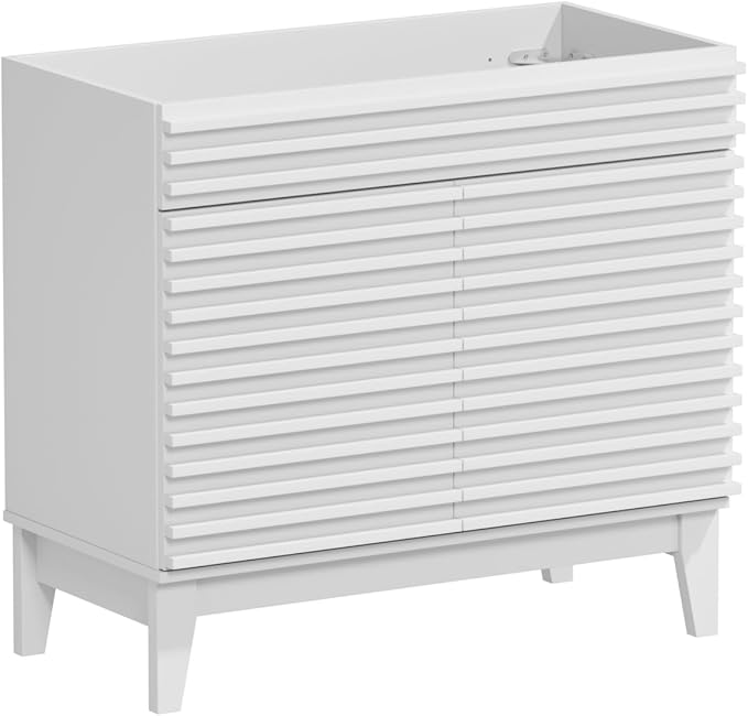 ROOMTEC 36" Bathroom Vanity, Mid-Century Freestanding Bathroom Vanity Cabinet with Storage, Particleboard Frame with Wood Grain Laminate, White(Sink Basin Not Included)