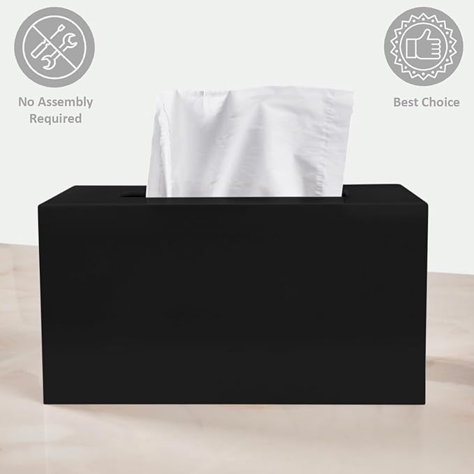 Rectangle Tissue Box Cover | Fits Tall Tissue Boxes | Black Tissue Box Holder for Bathroom | Premium Acrylic Tissue Cover