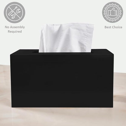 Rectangle Tissue Box Cover | Fits Tall Tissue Boxes | Black Tissue Box Holder for Bathroom | Premium Acrylic Tissue Cover