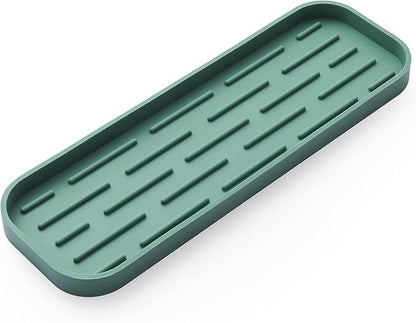 MicoYang Silicone Kitchen Sink Organizer Tray for Multiple Usage,Eco-Friendly Sponges Holder for Kitchen Bathroom Counter or Sink,Dish Soap Dispenser,Scrubber,Bottle,Cup (Green, 12"×4")