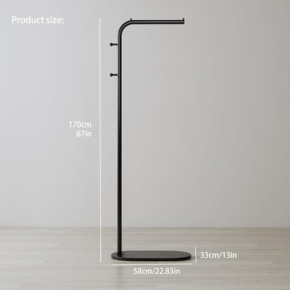 Freestanding Clothing Rack with Marble Base, Modern Garment Rack for Small Spaces, Sturdy Metal Coat Rack with Hooks, Clothes Rack for Hanging Clothes in Bedroom, Closet, Entryway (black)