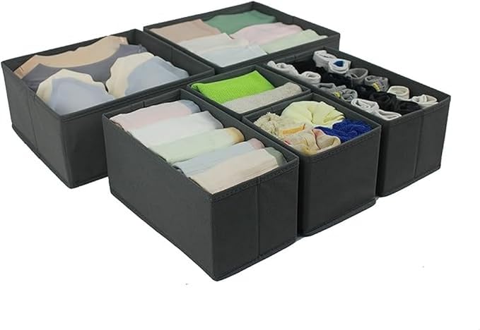 Amazon Basics Cloth Drawer Storage Organizer Boxes for Socks, Underwear and Baby Items Gray (Pack of 60)