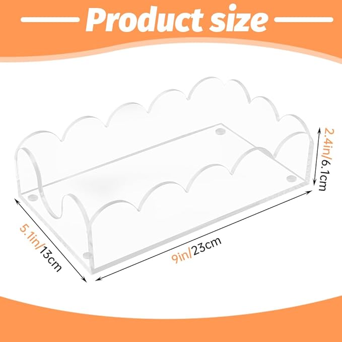 Clear Acrylic Napkin Holder, Scalloped Napkin Holder for Table, Paper Hand Towels Storage Tray for Bathroom, Kitchen, Parties, Weddings, and Various Events(9x5.1x2.4 inch)