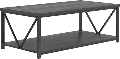 FOLUBAN Coffee Table with Storage, Modern Small Center Tables for Small Spaces, Rustic Wood and Metal Cocktail Table for Living Room, 39.3 Inch Dark Gray