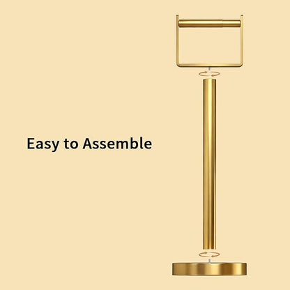 YUMORE Toilet Paper Holder Free Standing, Stainless Steel Toilet Paper Stand, Weighted Base Floor Tissue Roll Holder for Bathroom,Gold 200UP