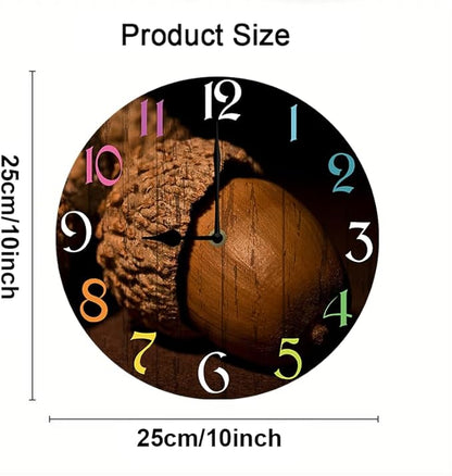 Pine Nut Wall Clock 10 Inch Wooden Battery Operated Autumn Forest Maple Leaves Wall Clocks Decorative Indoor,Decorative for Kitchen Bathroom Bedroom