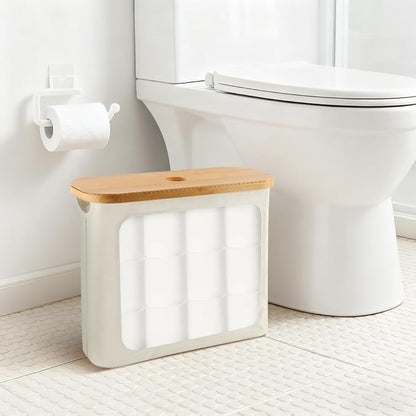 Toilet Paper Basket, Toilet Paper Storage with Lid for 12 Rolls, Collapsible Bathroom Toilets Papers Holder Organizer, Extra Toilets Roll Storage(Color:Beige)