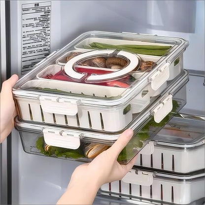 2Pack Divided Serving Tray with Lid and Handle Portable Snackle Box Charcuterie Container Clear Stackable food Organizer for Fruits Veggies for Fridge Party (2 Pack 4 Compartment with Handle)