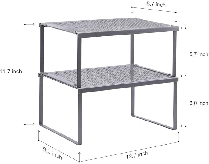 NEX Kitchen Shelf Organizer for Counter Cupboard Pantry, Set of 2 Cabinet Shelf Organizer Spice Rack, Stackable, Metal, Silver