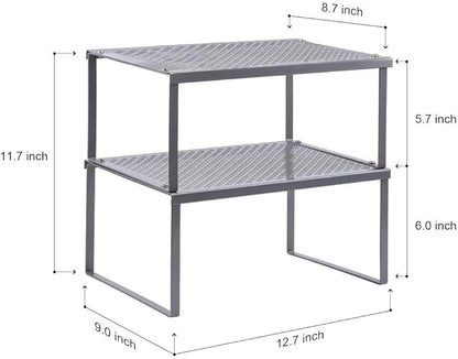 NEX Kitchen Shelf Organizer for Counter Cupboard Pantry, Set of 2 Cabinet Shelf Organizer Spice Rack, Stackable, Metal, Silver