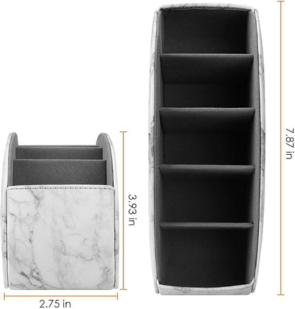 SITHON Remote Control Holder with 5 Compartments - PU Leather Remote Caddy Desktop Organizer Store TV, DVD, Blu-Ray, Media Player, Heater Controllers, Marble
