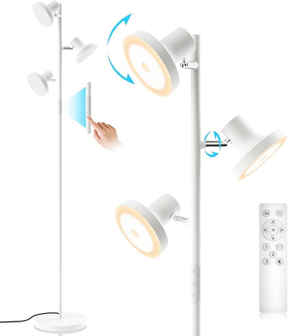 36W LED Tree Floor Lamp, Modern Dimmable Standing Lamp with Remote & Touch Control, 4 Color Temperatures, 3 Rotatable LED Light Floor Lamps for Living Room, Bedroom, Office