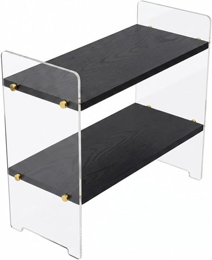 Coffee Station Organizer 2 Tier, Solid Wood Mug Shelffor Coffee Bar,Matcha Station,Tea Storage - Holds Mugs,Beans,Syrup,Cups,Tirrers (Black Wood Grain, 15.4" L x 5.7" W x 13.4" H)