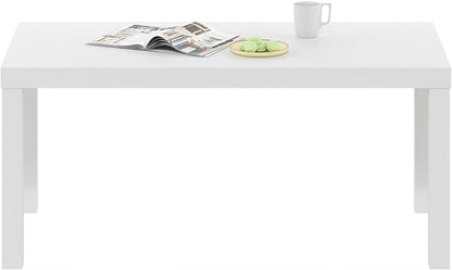 Furinno Classic Coffee Table, Modern Rectangle Coffee Table with 1.8 Inch Thick Tabletop, Side Table for Living Room, Home Office, Plain White