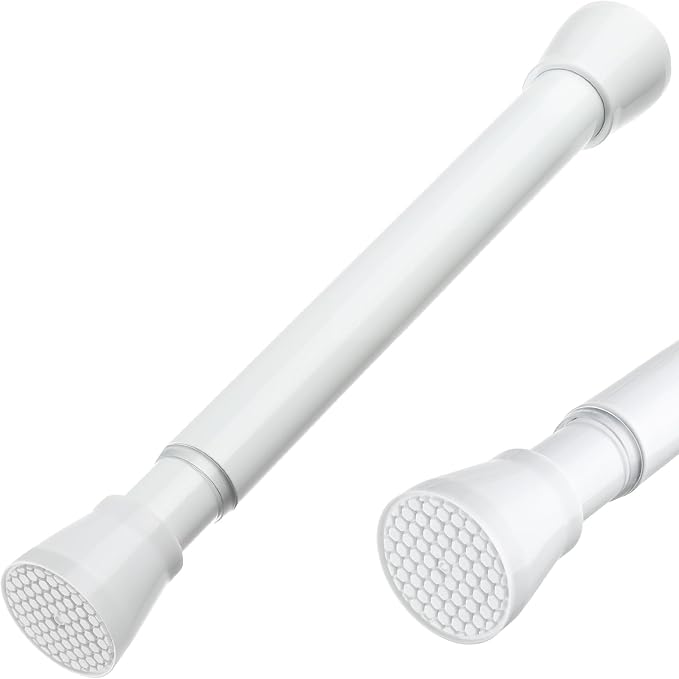 MEXAU White Tension Rod 16 To 26 Inch Spring Curtain Rod Adjustable Tension Curtain Rods No Drilling Short Tension Rod Extendable Small Spring Tension Curtain Rod for Closet Cupboard Bars Refrigerator