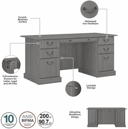 Bush Furniture Saratoga Executive Desk with Drawers, Modern Gray