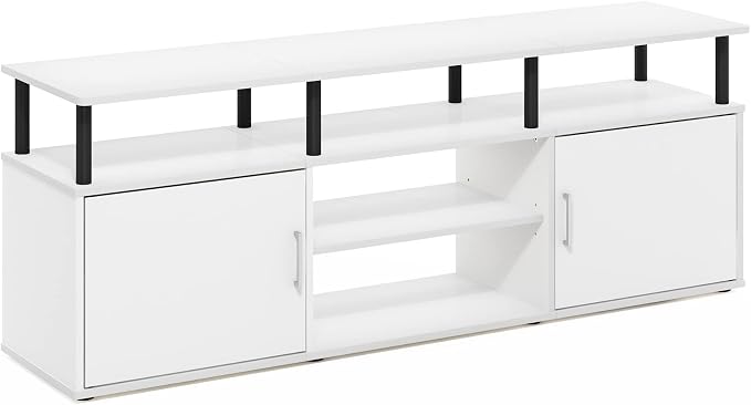 Furinno Jensen Entertainment Center Stand for TV up to 70 Inch, Plastic Pole, Solid White/Black
