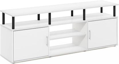 Furinno Jensen Entertainment Center Stand for TV up to 70 Inch, Plastic Pole, Solid White/Black