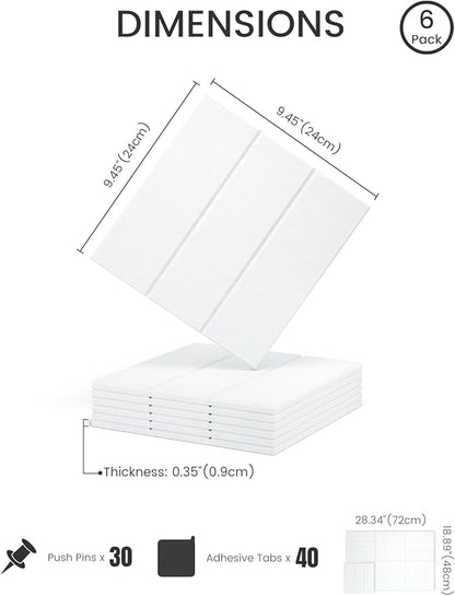 Fluxynara Felt Bulletin Board Tiles -28"x18" with 40 Adhesive Tabs, Cork Board Alternative for Office Decor, Push Pin Board Wall Organizer 6-Pack (Cold White)