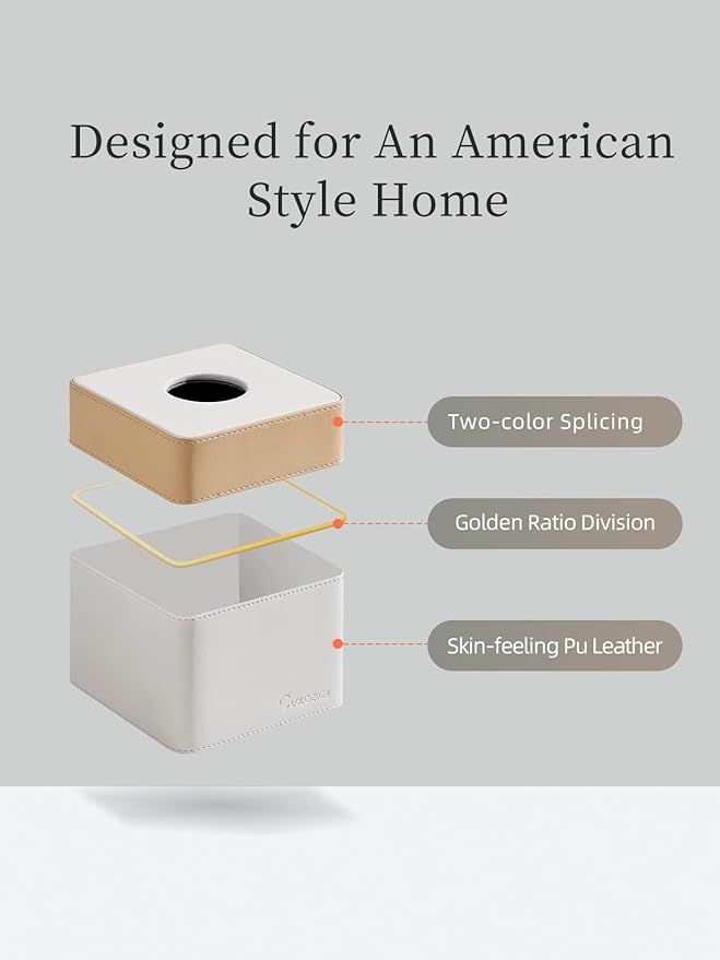 Cloudever Tissue Box Holder Cover Square, Modern PU Leather Decorative Tissue Cube Holder Organizer-Apricot Cream