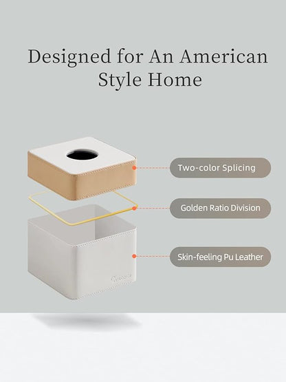 Cloudever Tissue Box Holder Cover Square, Modern PU Leather Decorative Tissue Cube Holder Organizer-Apricot Cream