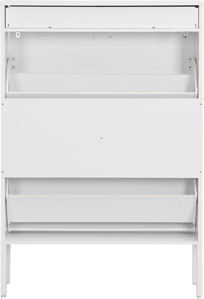 XIAO WEI Shoe Cabinet, Shoe Storage Organizer Cabinet with 2 Flip Half Moon Line Doors, Freestanding Shoe Rack with Adjustable Shelf for Entryway（White