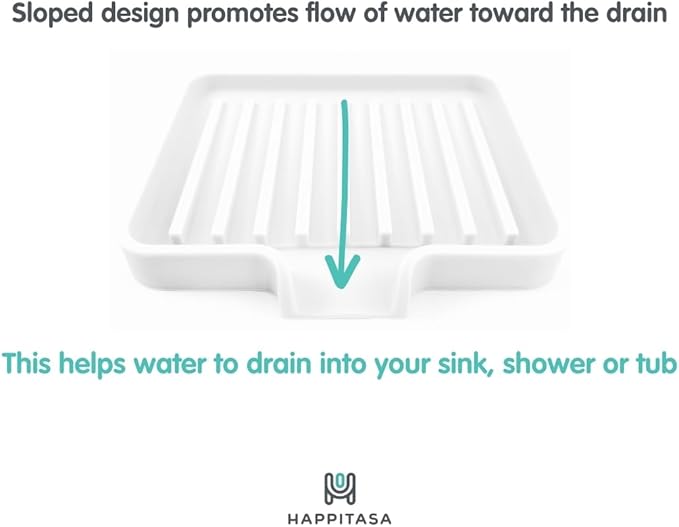 Happitasa Silicone Soap Dish Tray and Sponge Holder with Drain Chute, Pack of 2 | Bathroom and Kitchen Sink Organizer Caddy (Dark Chocolate, 5.2"x4", 7.2 Ounces)