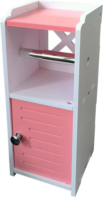 AOJEZOR Toilet Paper Holder Stand: PVC Freestanding Cabinet Storage for Small Bathroom Spaces for Homes and Renters-Jelly Pink